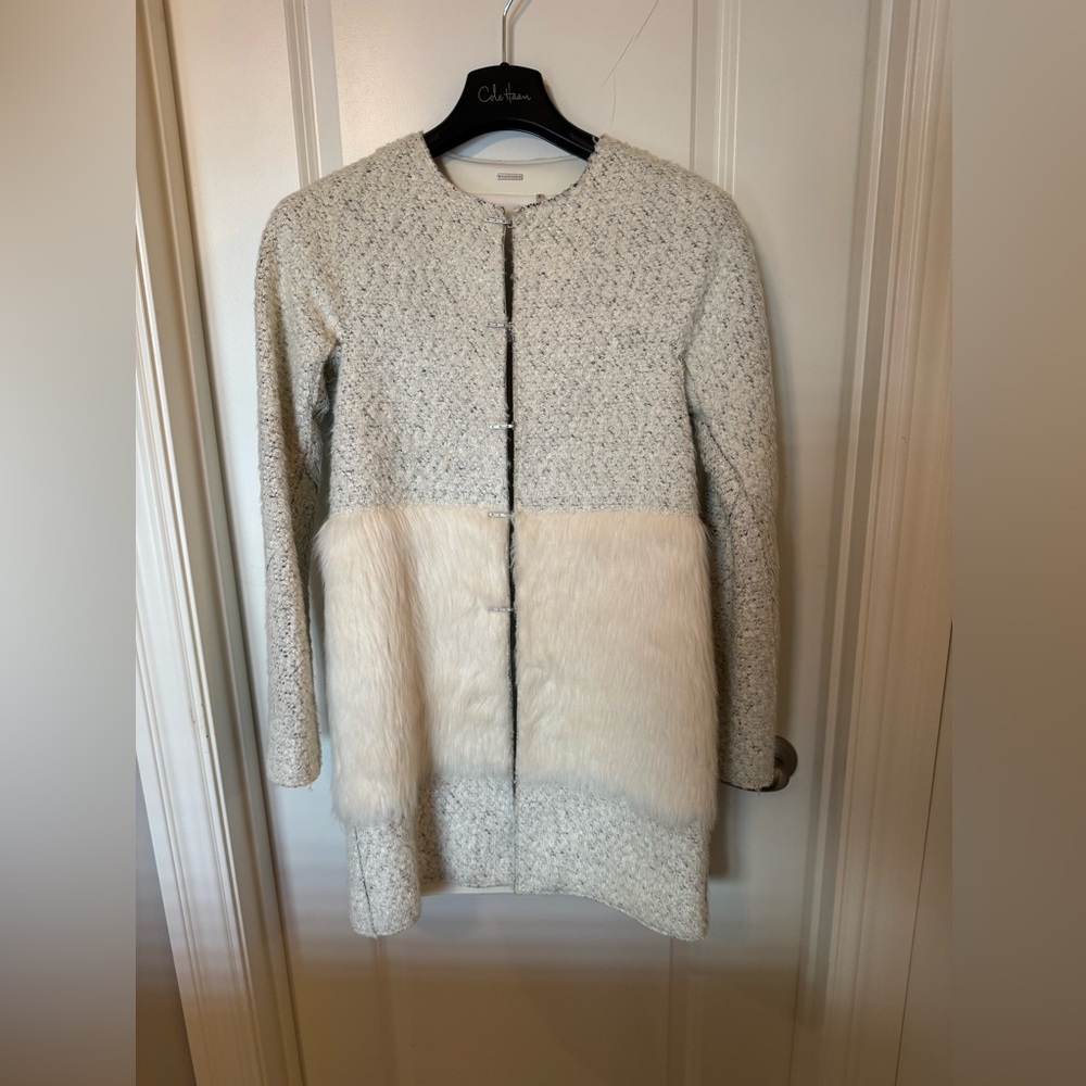 Elie Tahari Cream/Grey Faux Fur Jacket Size XS